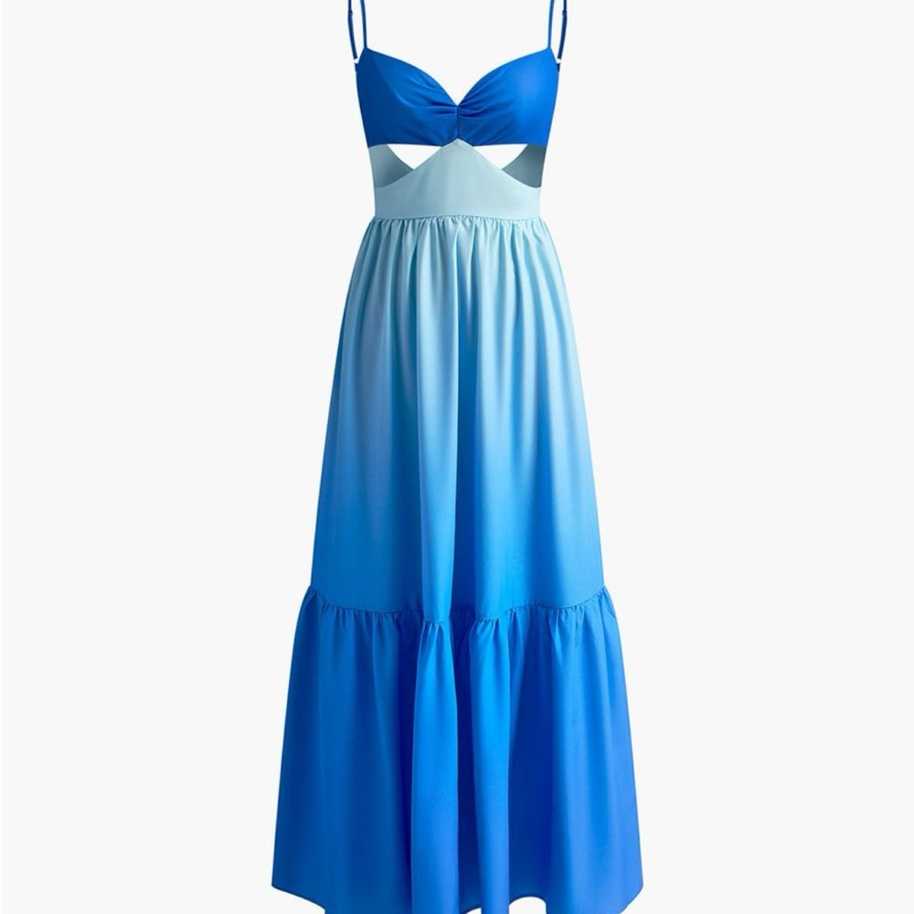 Commense Blue Tiered Ruffled Midi Sundress